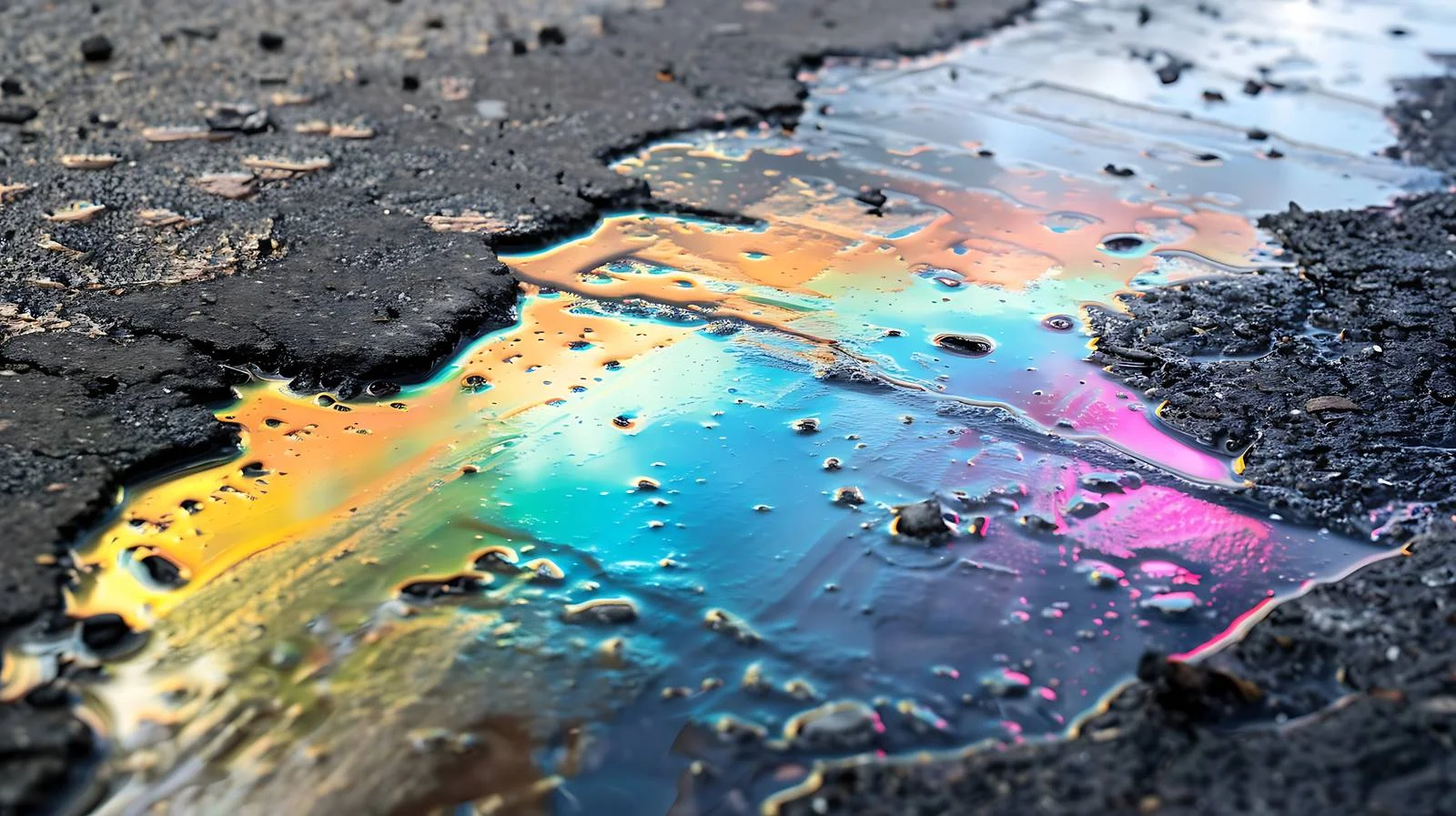 Sunlight interaction with oil residues on wet asphalt — free download from Dotvec