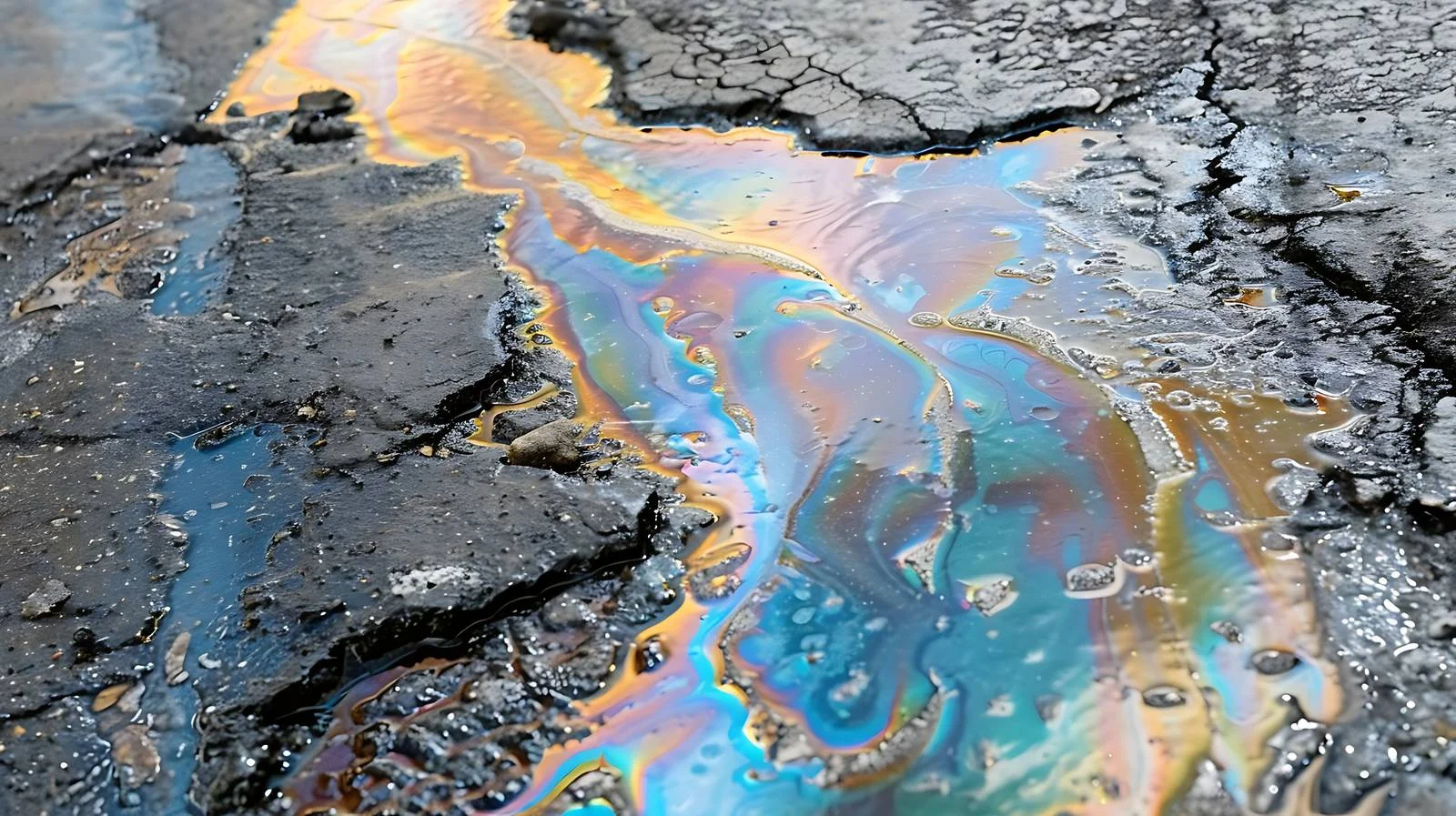 Environmental hazard: Oil slick on asphalt road — free download from Dotvec