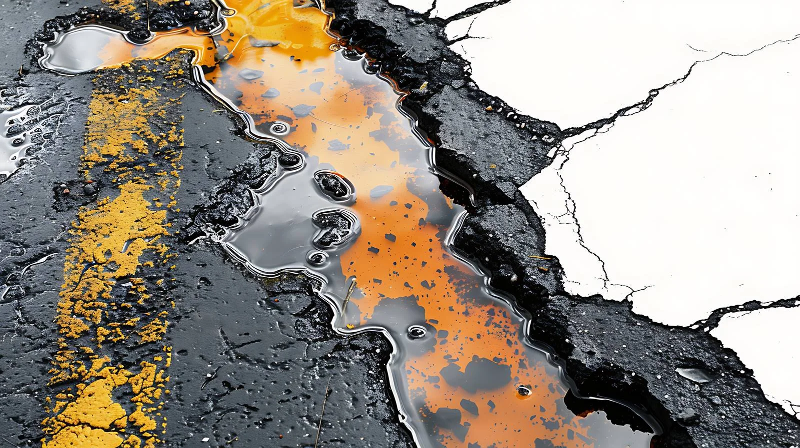 Spilled oil on damp asphalt parking area — free download from Dotvec