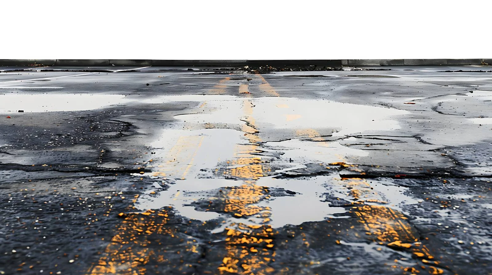 Spilled oil on damp parking lot with divider – free damp image from Dotvec