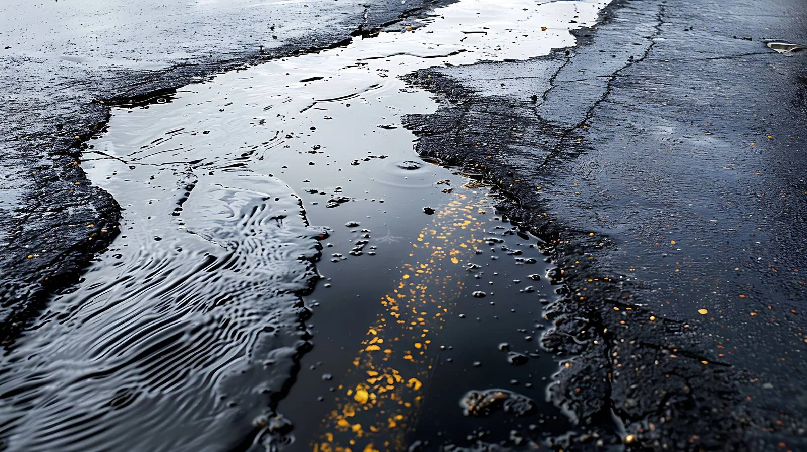 Accidental oil spill on rainy parking lot — free download from Dotvec
