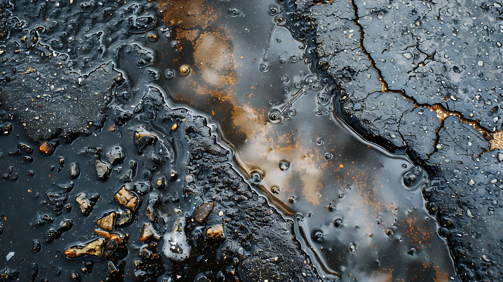 Rainwater Creates Abstract Asphalt Oil Stain — free download from Dotvec
