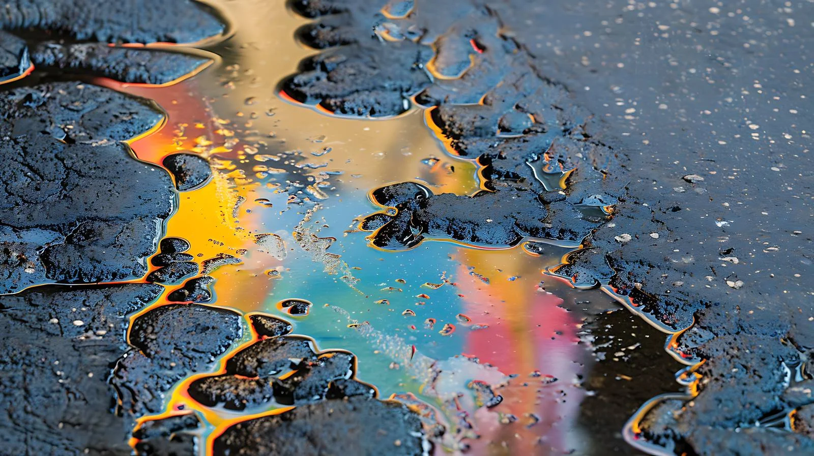 Vibrant Oil Stain on Wet Asphalt Road — free download from Dotvec