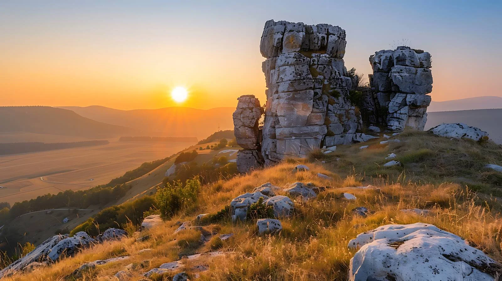 Majestic rock formation at sunrise - Jura Krakowsko — free download from Dotvec