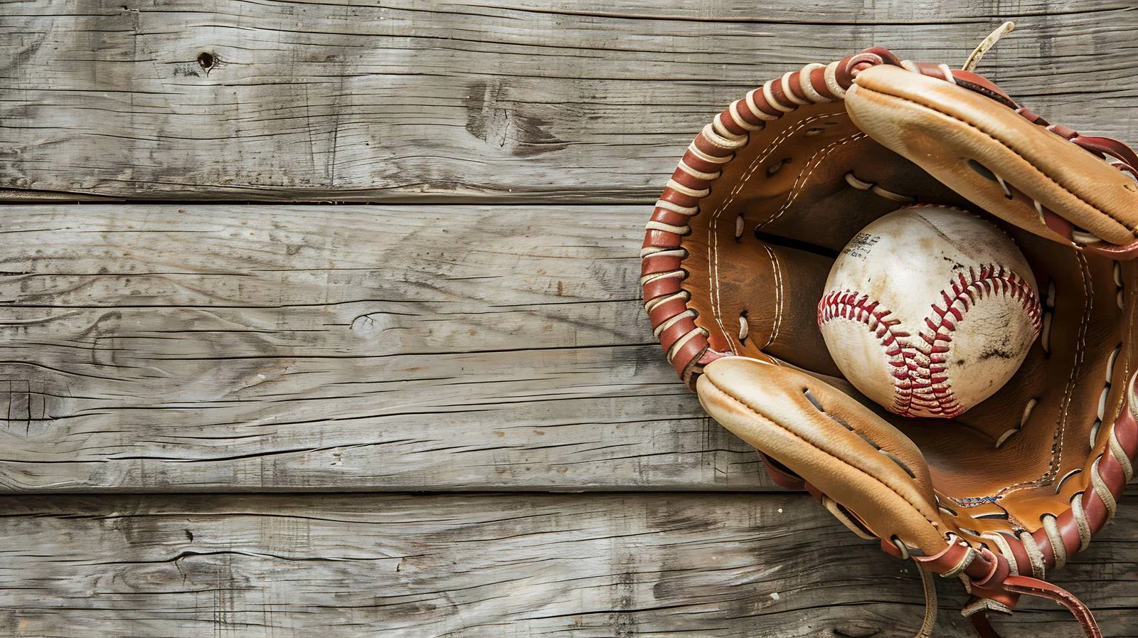 Vintage Baseball Glove and Ball on Worn Wood Background — free download from Dotvec