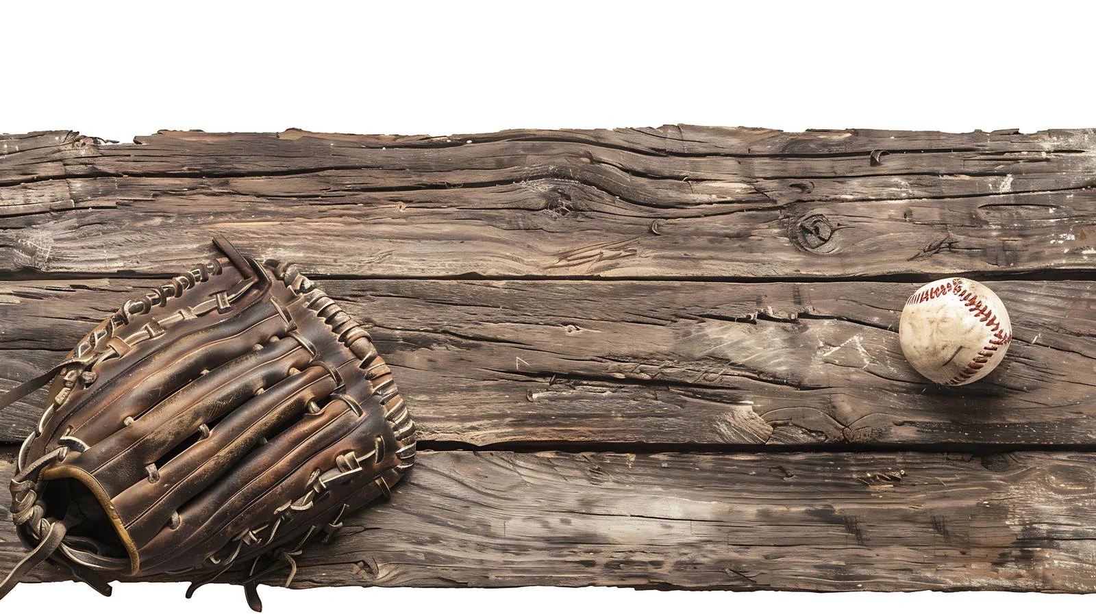 Vintage Baseball Glove and Ball on Weathered Wood Background — free download from Dotvec