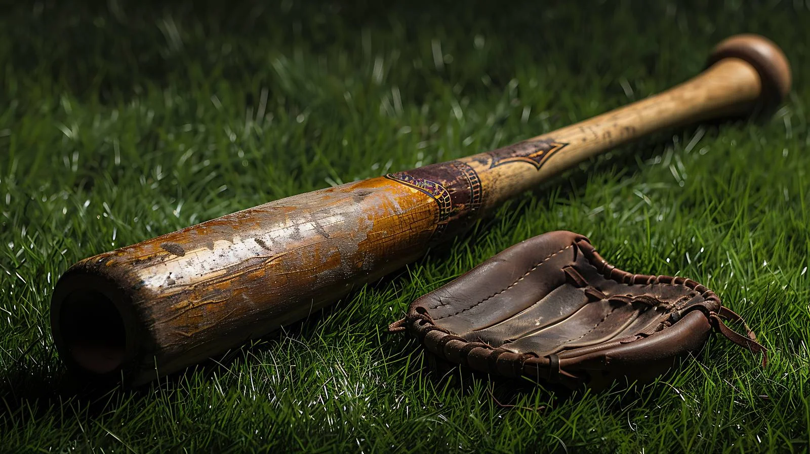 Vintage baseball equipment on grass field — free download from Dotvec