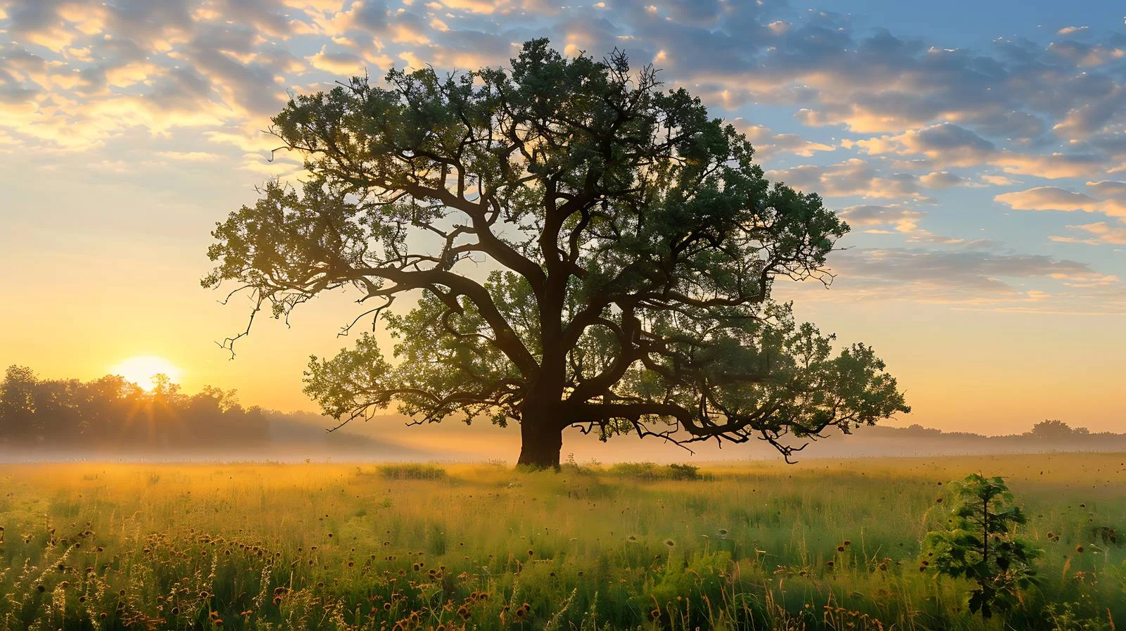 Majestic Oak in Sunrise Field Isolation — free download from Dotvec