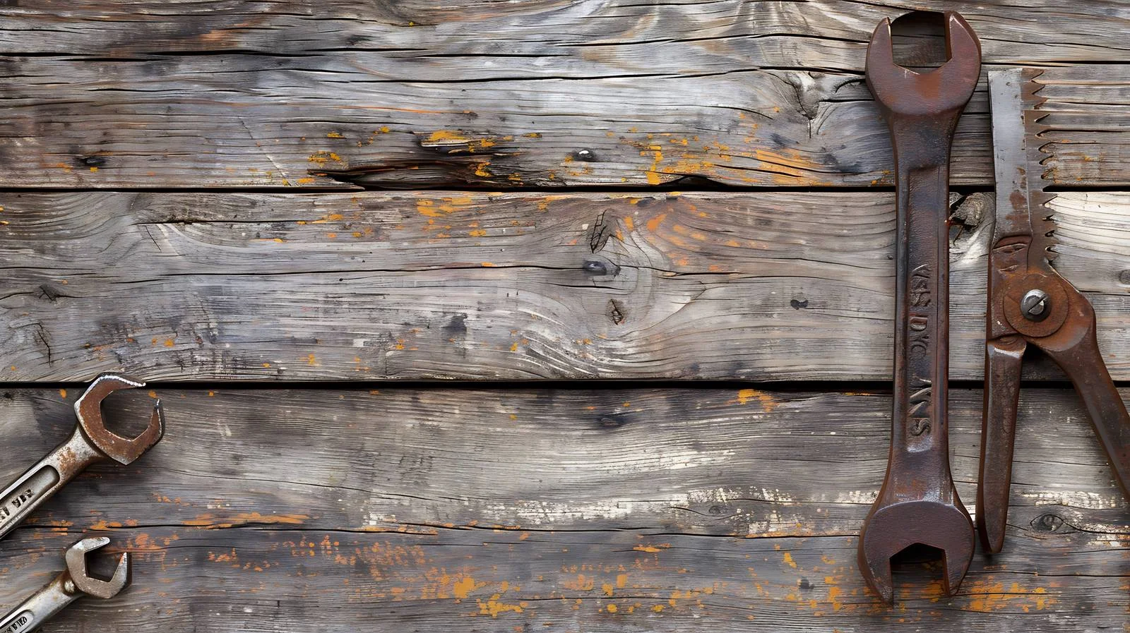 Vintage Tools on Weathered Wood Surface — free download from Dotvec