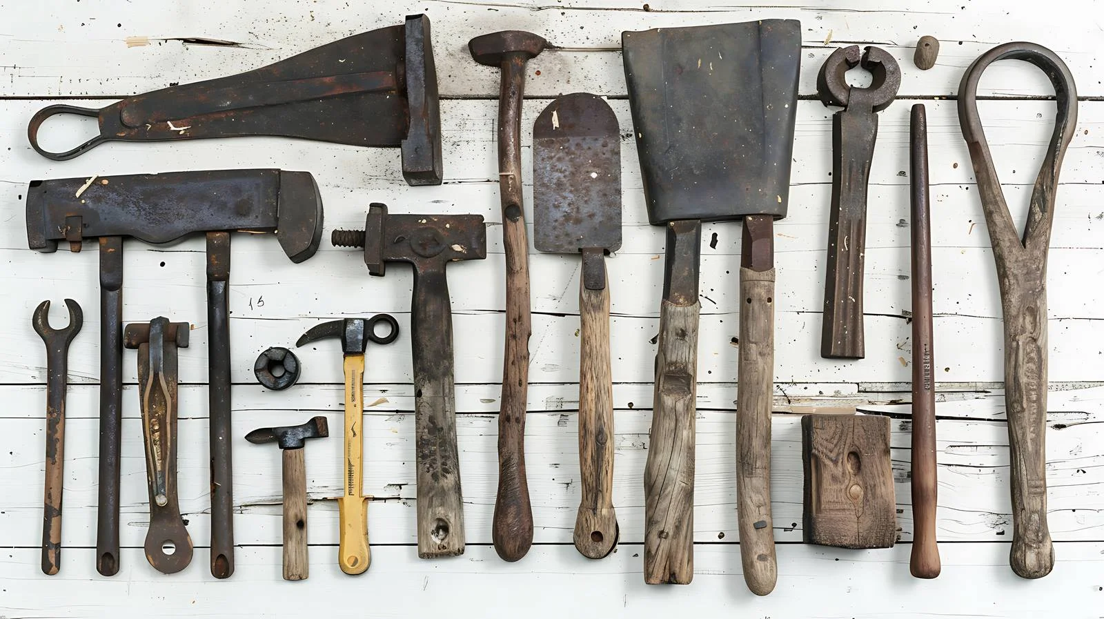 Vintage tools on rustic wooden surface — free download from Dotvec