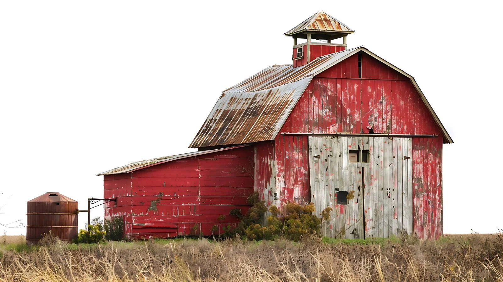 Vintage water cistern and rustic Iowa barn — free download from Dotvec