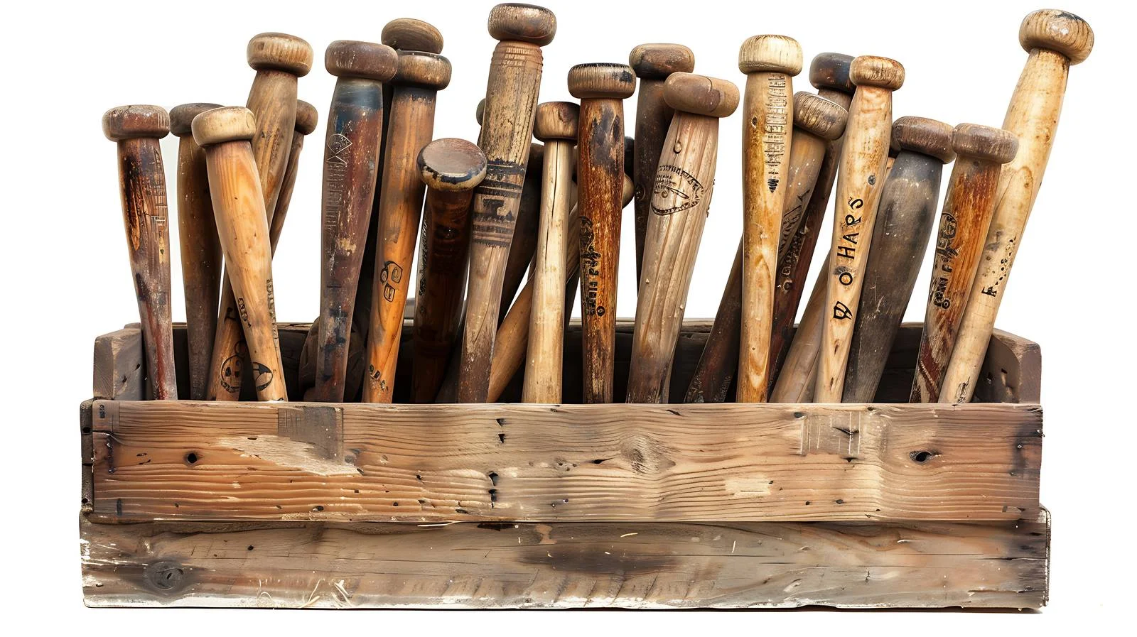 Vintage wooden baseball bats in storage rack — free download from Dotvec