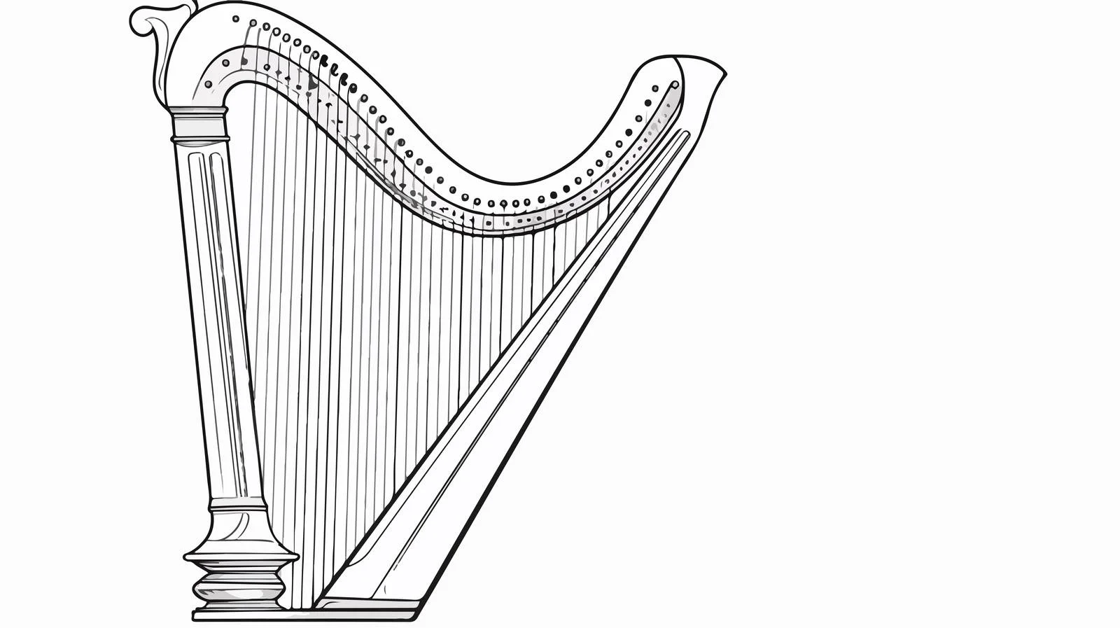 Simple Harp One Line Drawing — free download from Dotvec