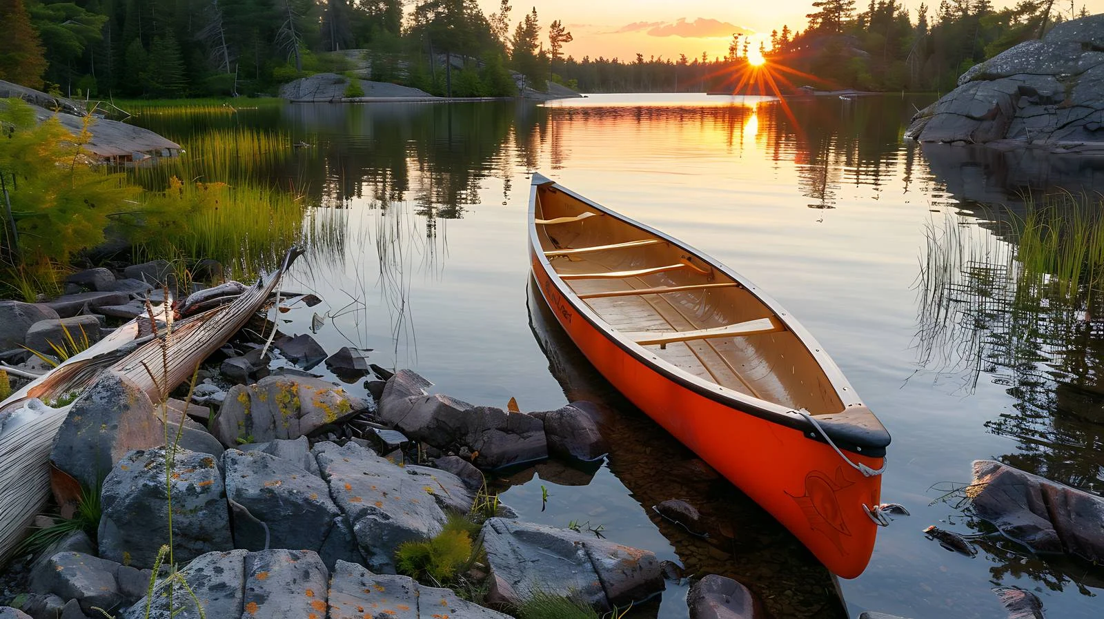 Serene Orange Canoe on Boundary Waters — free download from Dotvec