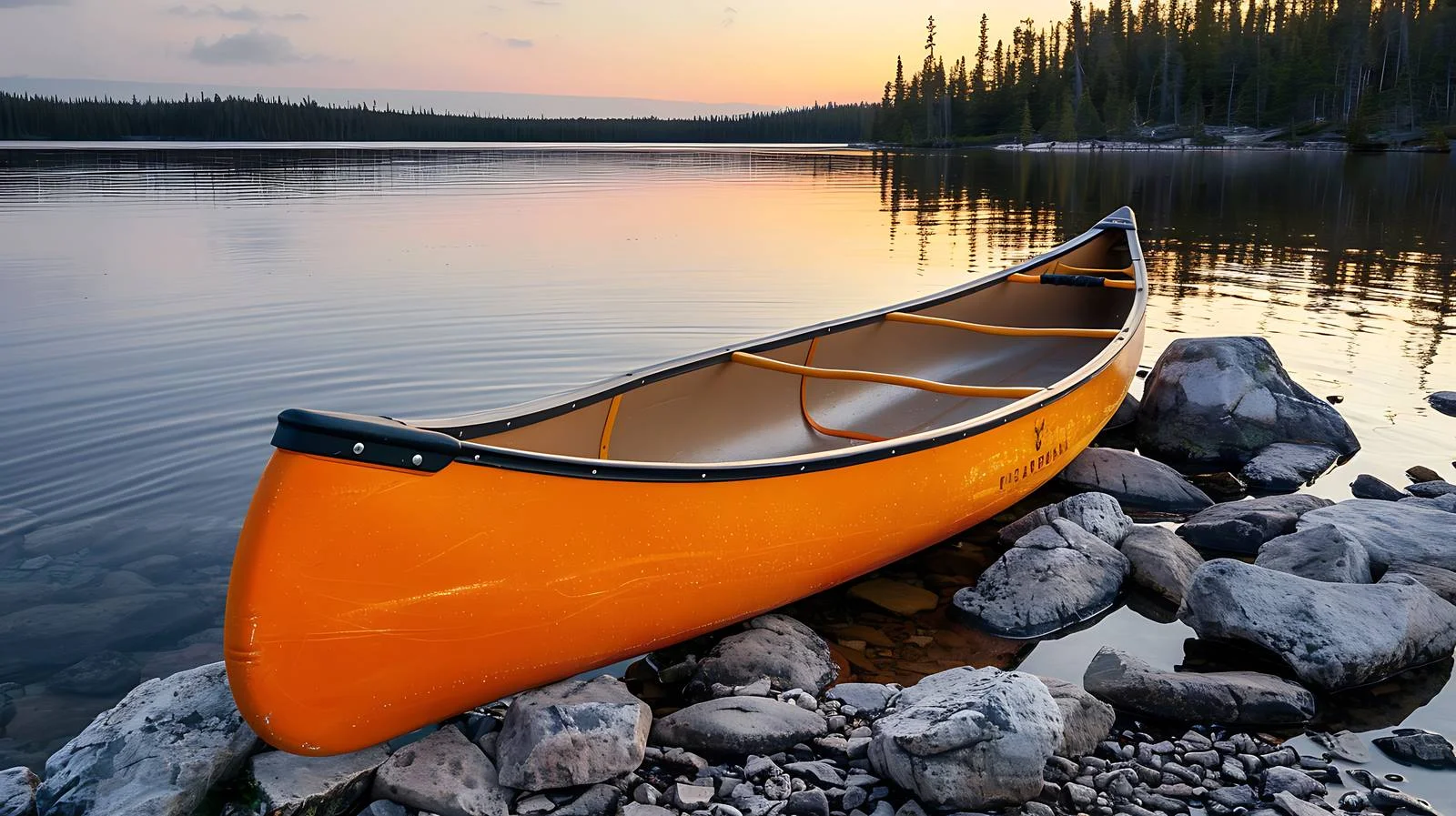 Vibrant canoe on Boundary Waters lake shore — free download from Dotvec