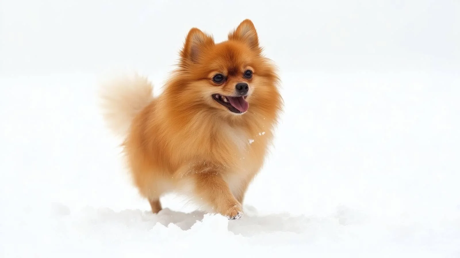 Vibrant Orange Pomeranian in Snowy Park — free download from Dotvec