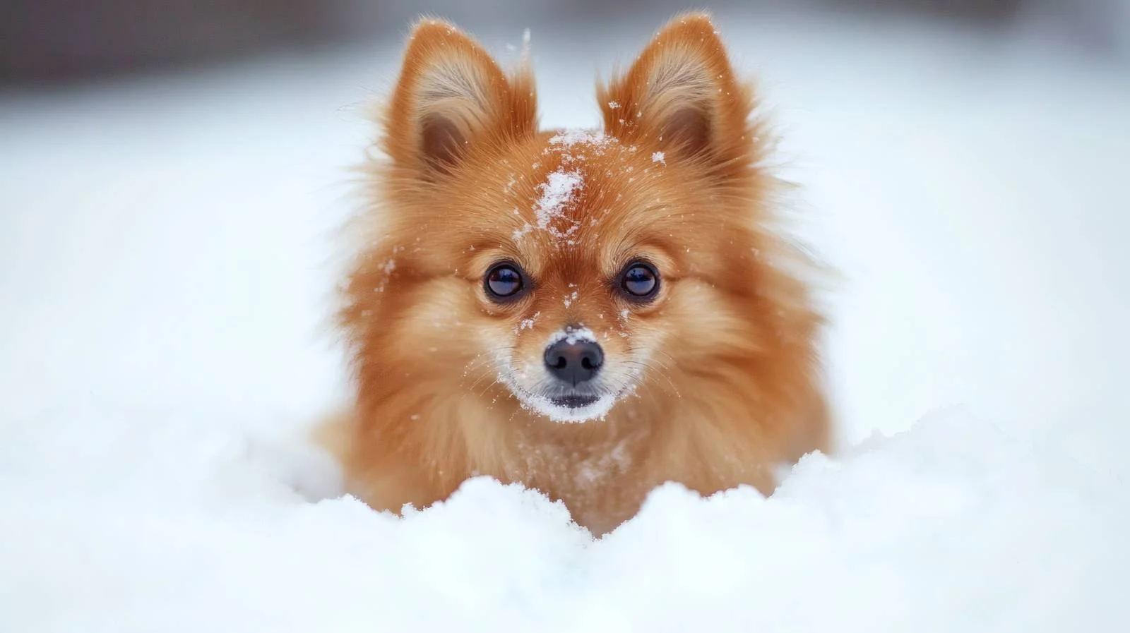 Vibrant Pomeranian Dog Amid Snowy Park — free download from Dotvec