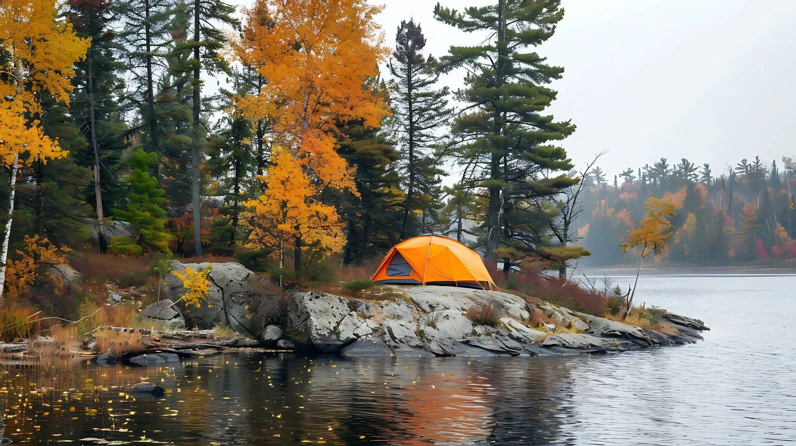 Vibrant Orange Tent on Remote Island Coastline — free download from Dotvec
