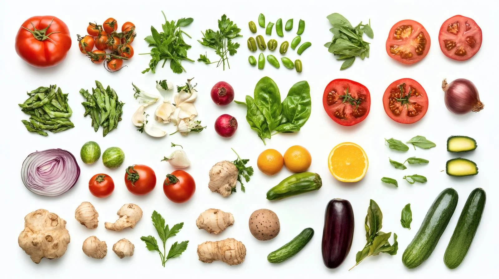 Assorted Organic Food Items on White Background — free download from Dotvec