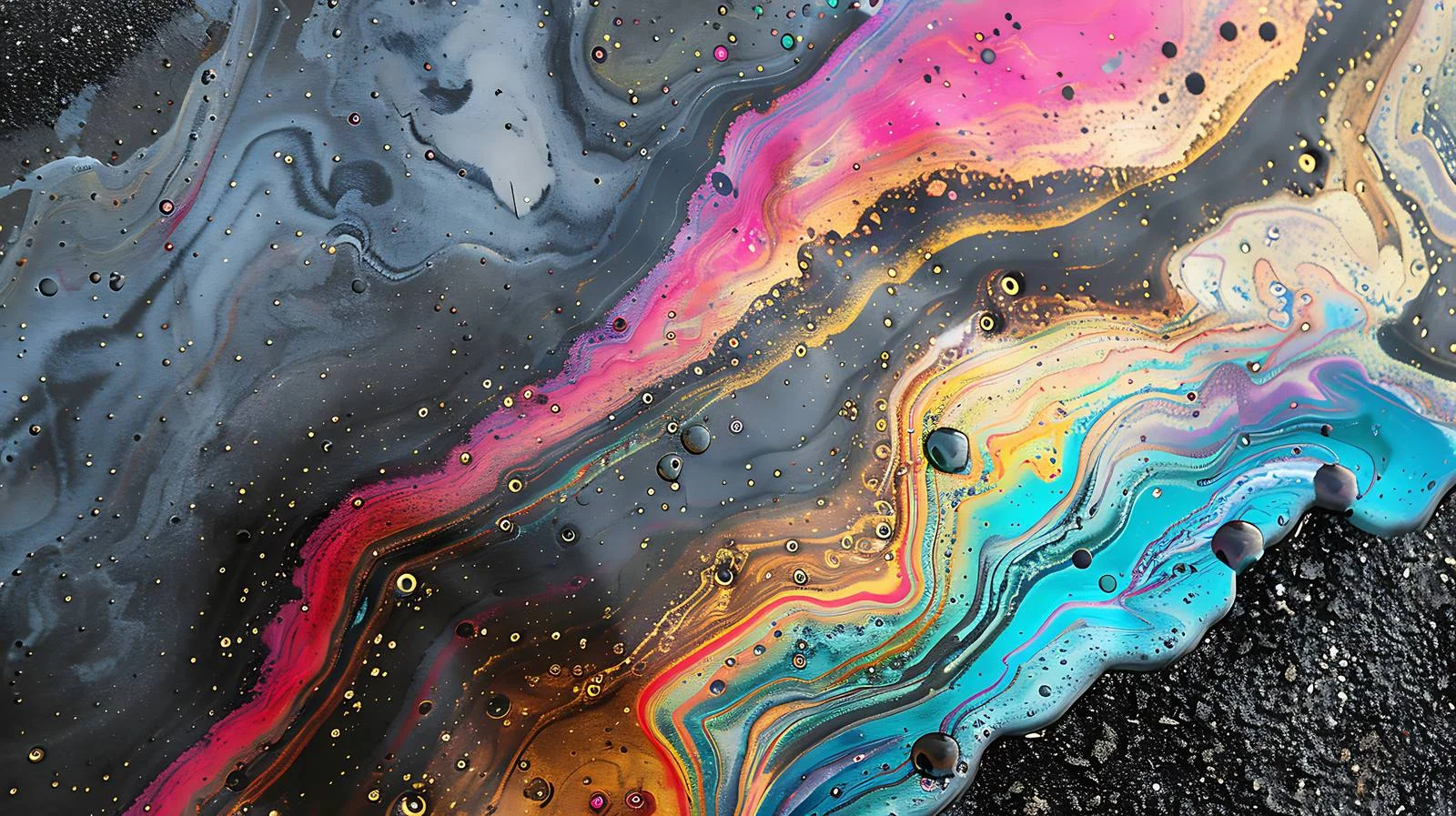 Vibrant Oil Slick Patterns on Wet Asphalt — free download from Dotvec