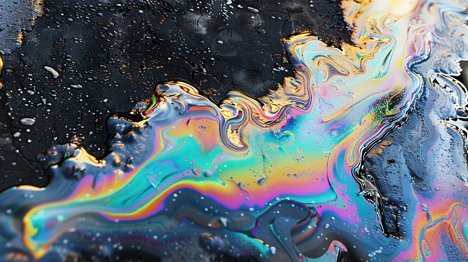 Vivid Oil Slick Spread on Damp Asphalt – free damp image from Dotvec