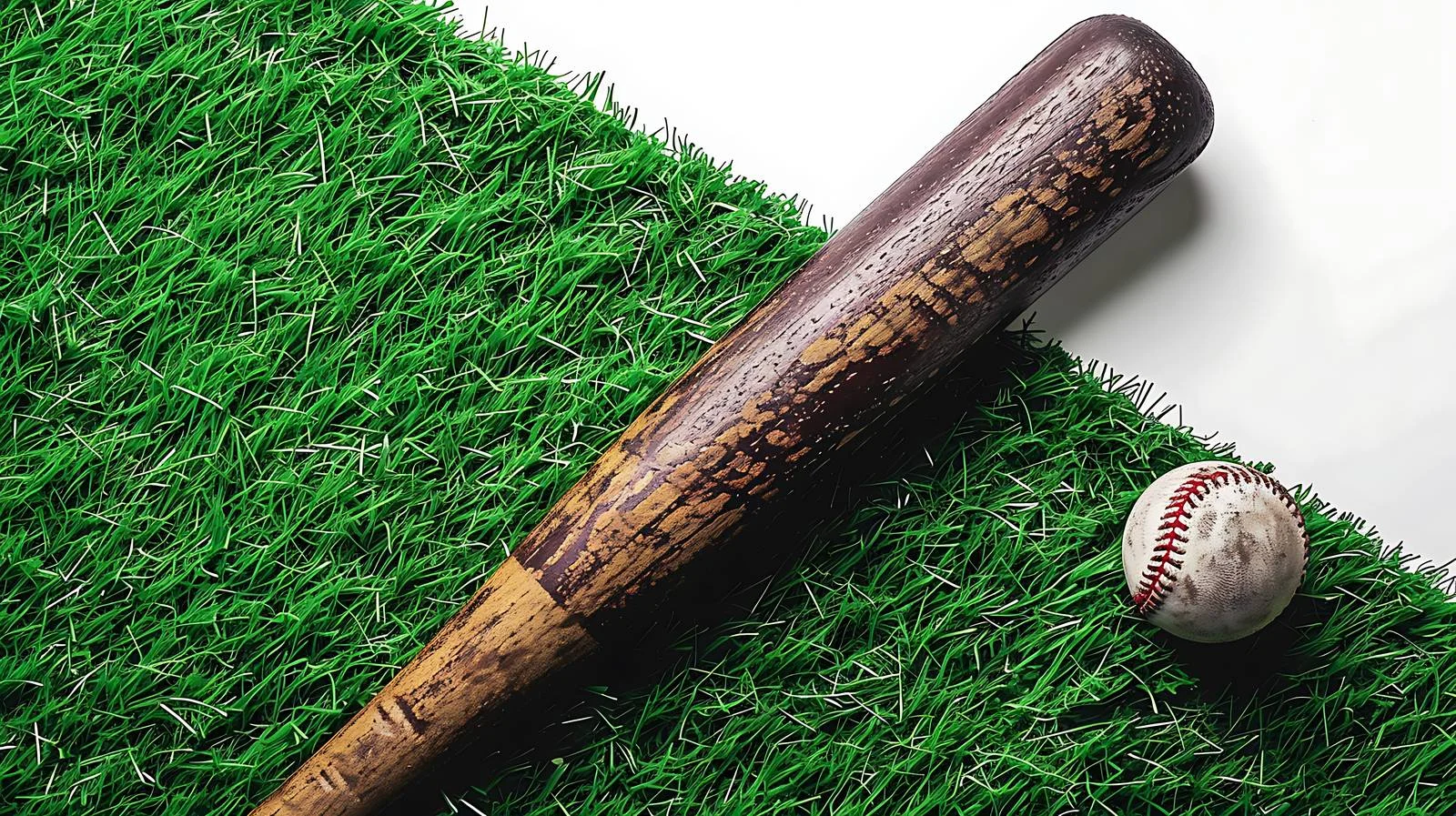 Baseball bat and ball on green field from above — free download from Dotvec