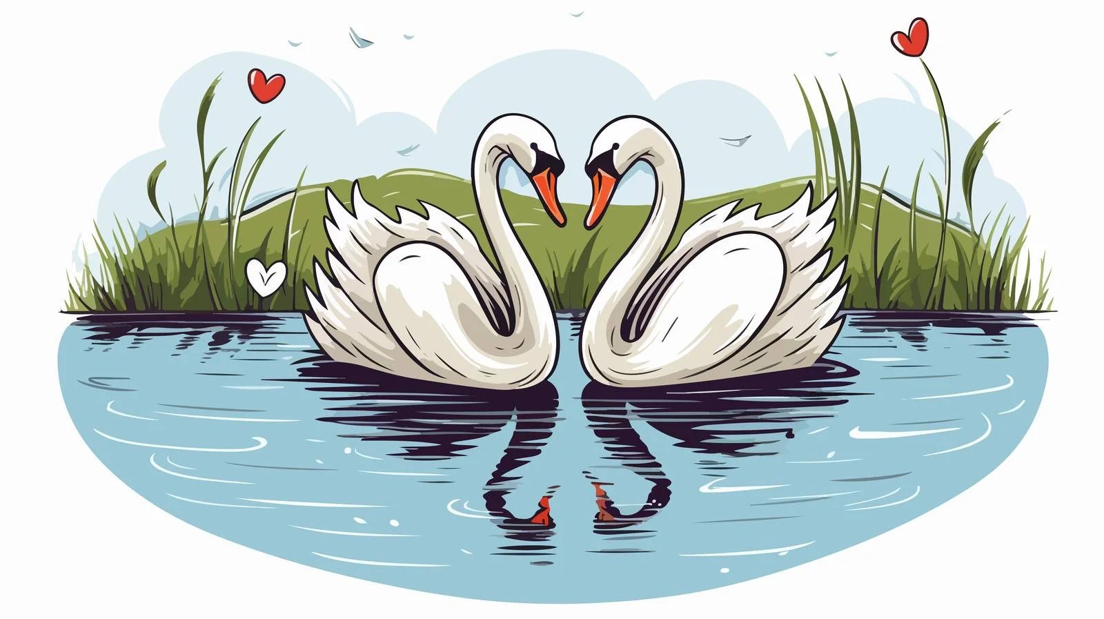 Swans Swimming Pond Sketch — free download from Dotvec