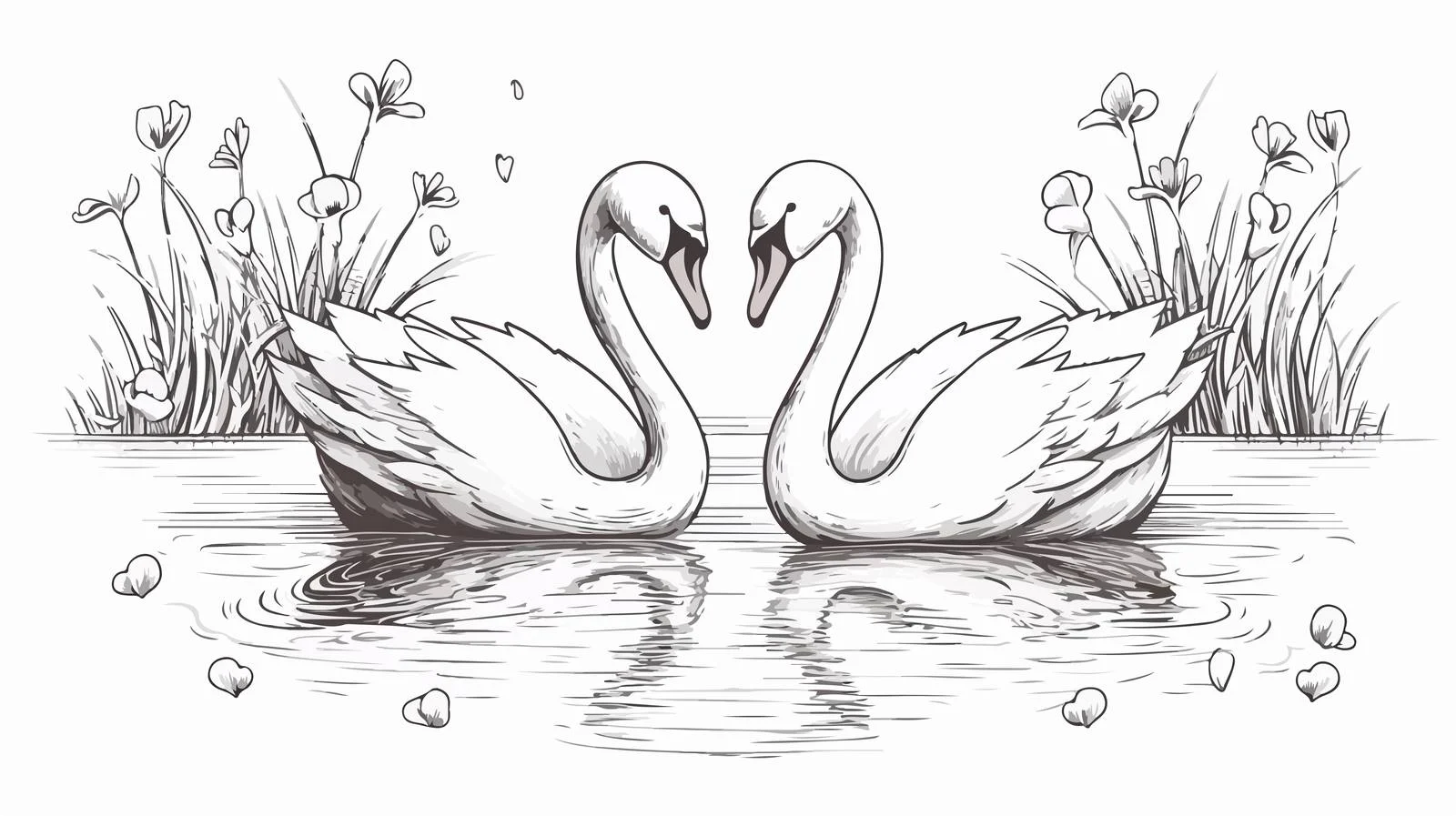 Graceful Swans on Pond Sketch — free download from Dotvec