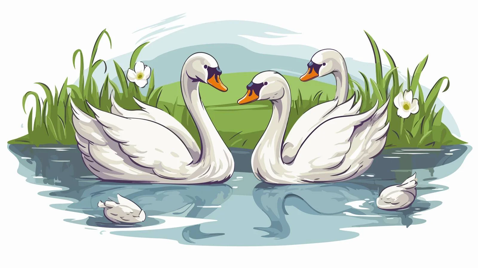 Graceful Swans Swimming Sketch — free download from Dotvec