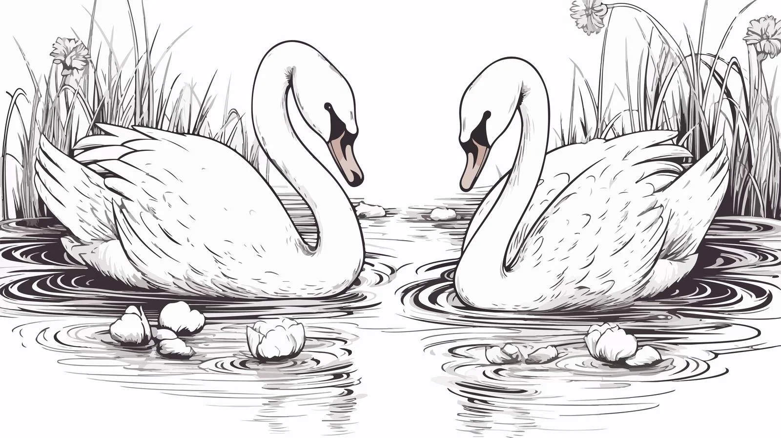 Swans Pond Sketch Illustration — free download from Dotvec