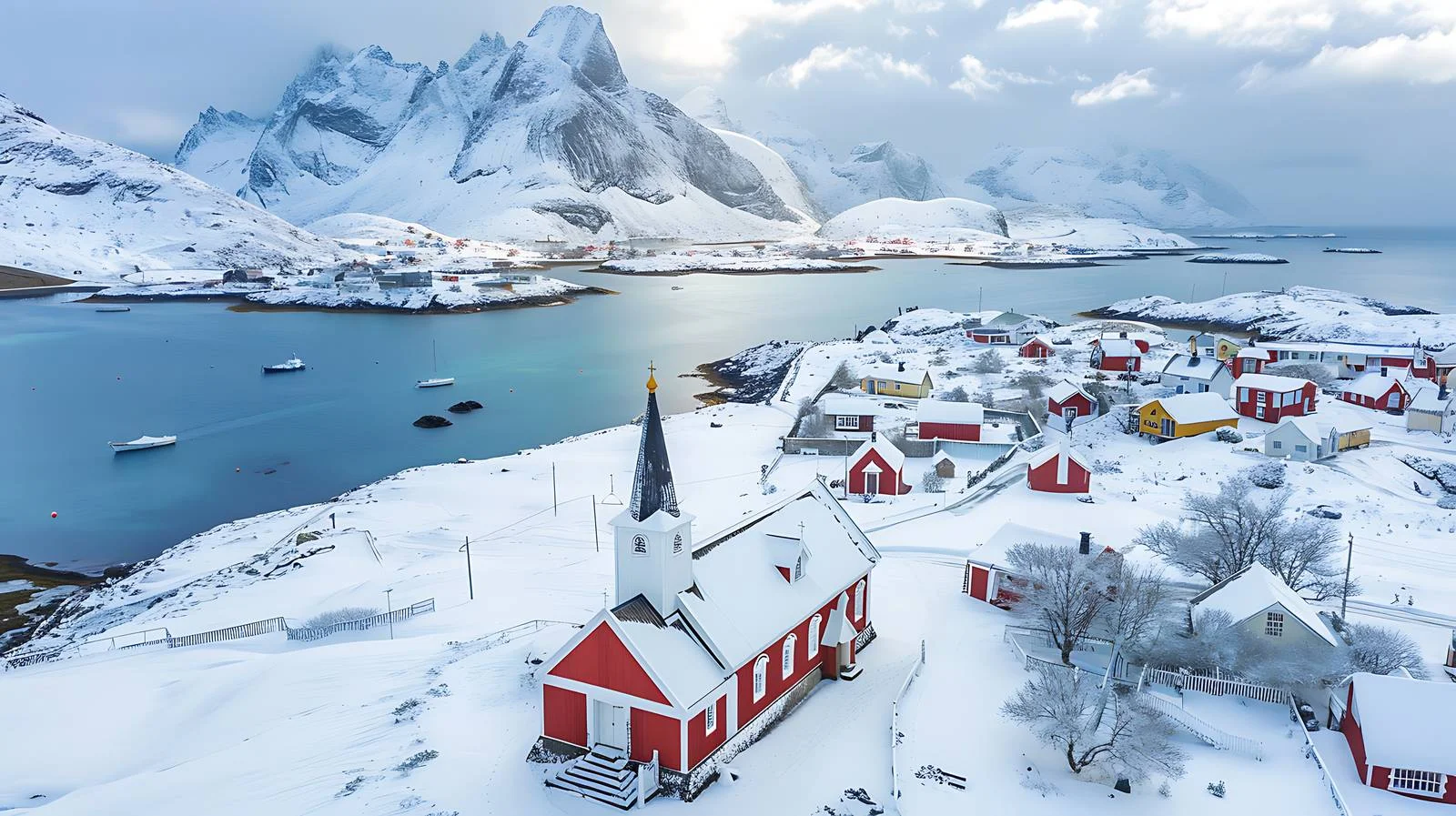 Winter Aerial Panorama of Lofoten Islands — free download from Dotvec