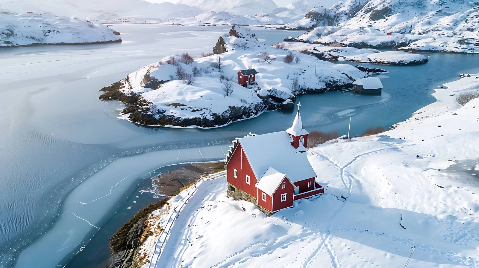 Breathtaking Winter Aerial View Lofoten Islands — free download from Dotvec
