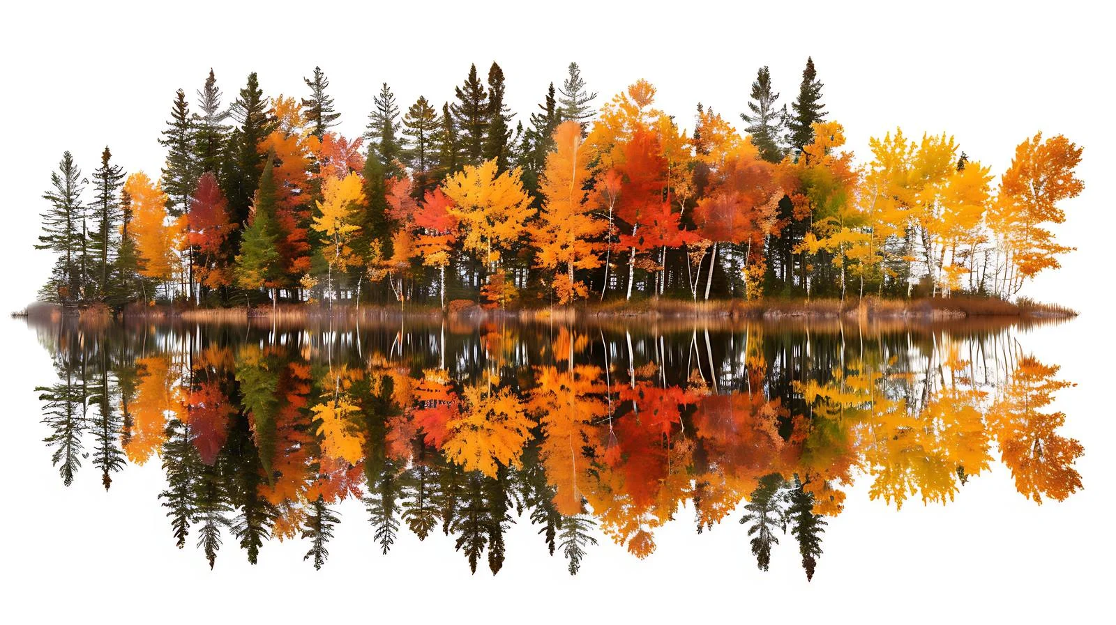 Autumn Trees Reflected in Lake Panorama — free download from Dotvec