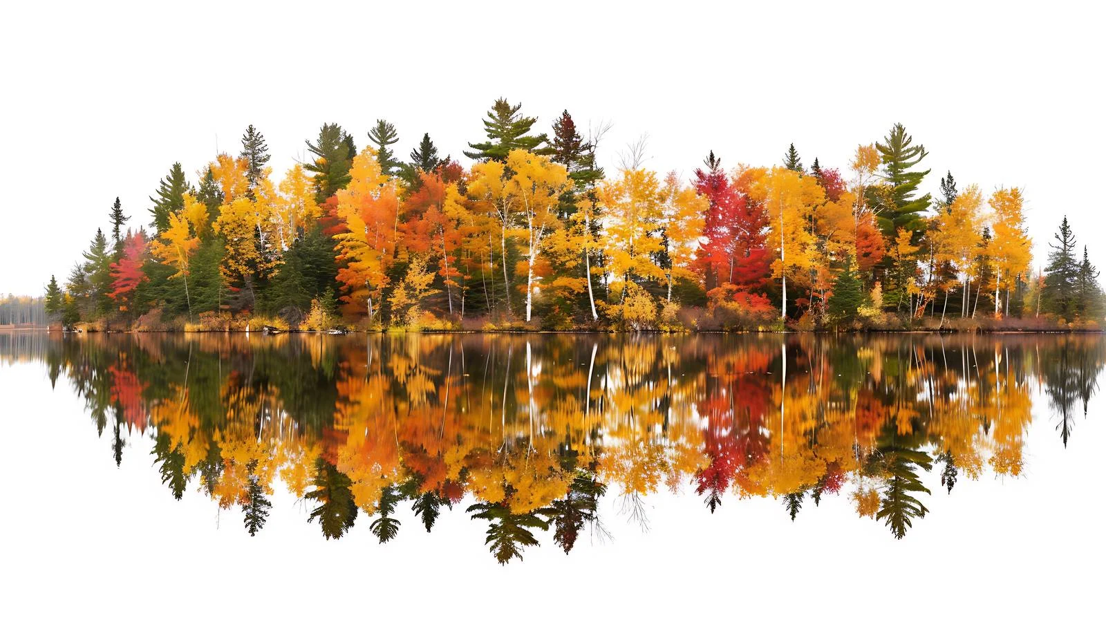 Autumn Trees Reflecting in Lake Panorama — free download from Dotvec