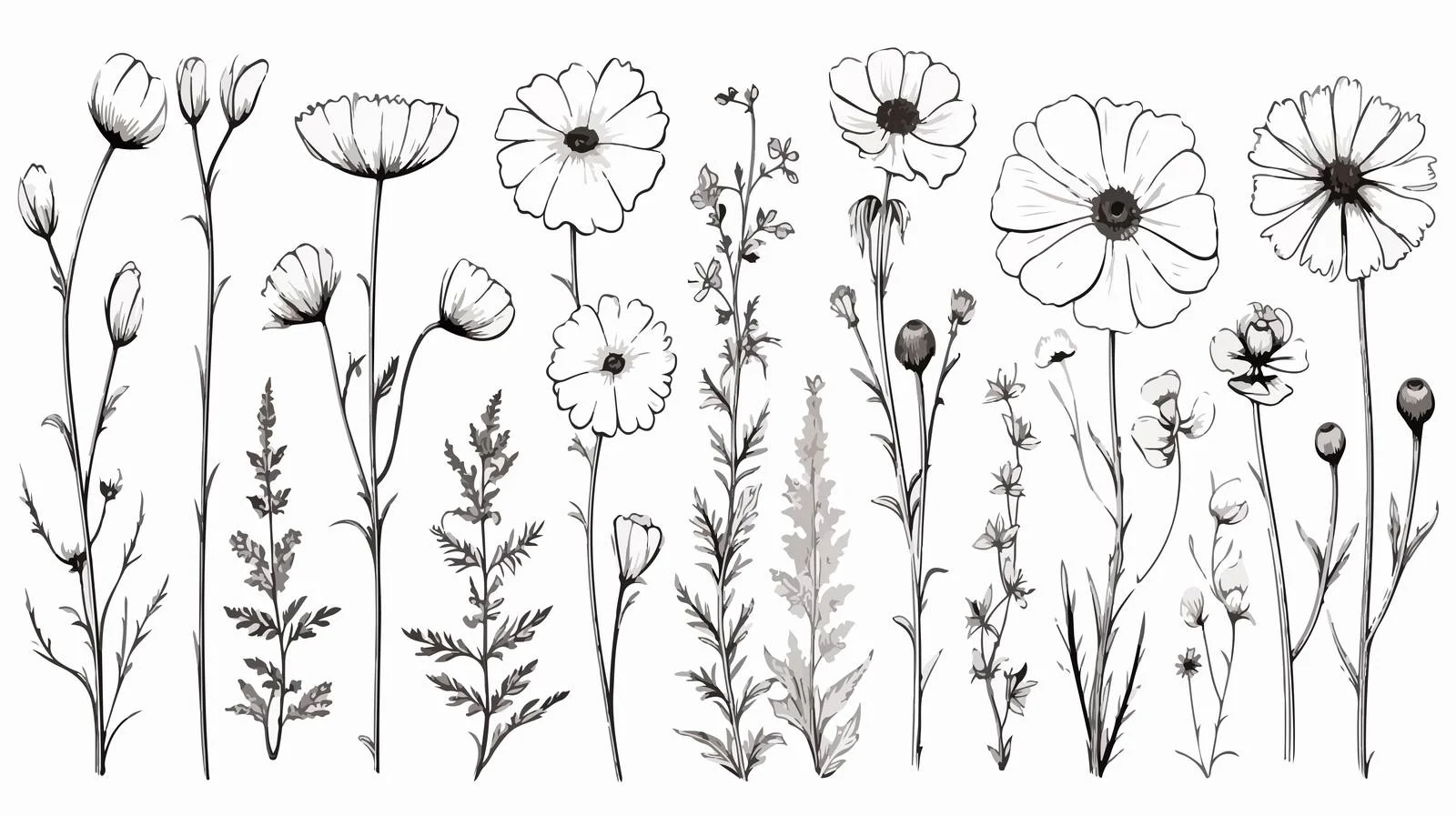 Hand-drawn Wildflower Field Sketch — free download from Dotvec