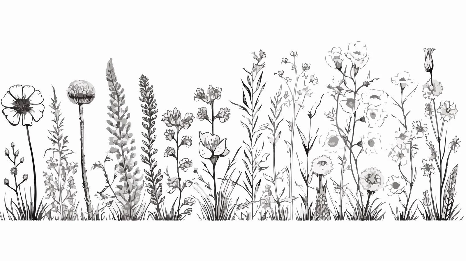 Hand-Drawn Wildflowers Field Sketch — free download from Dotvec