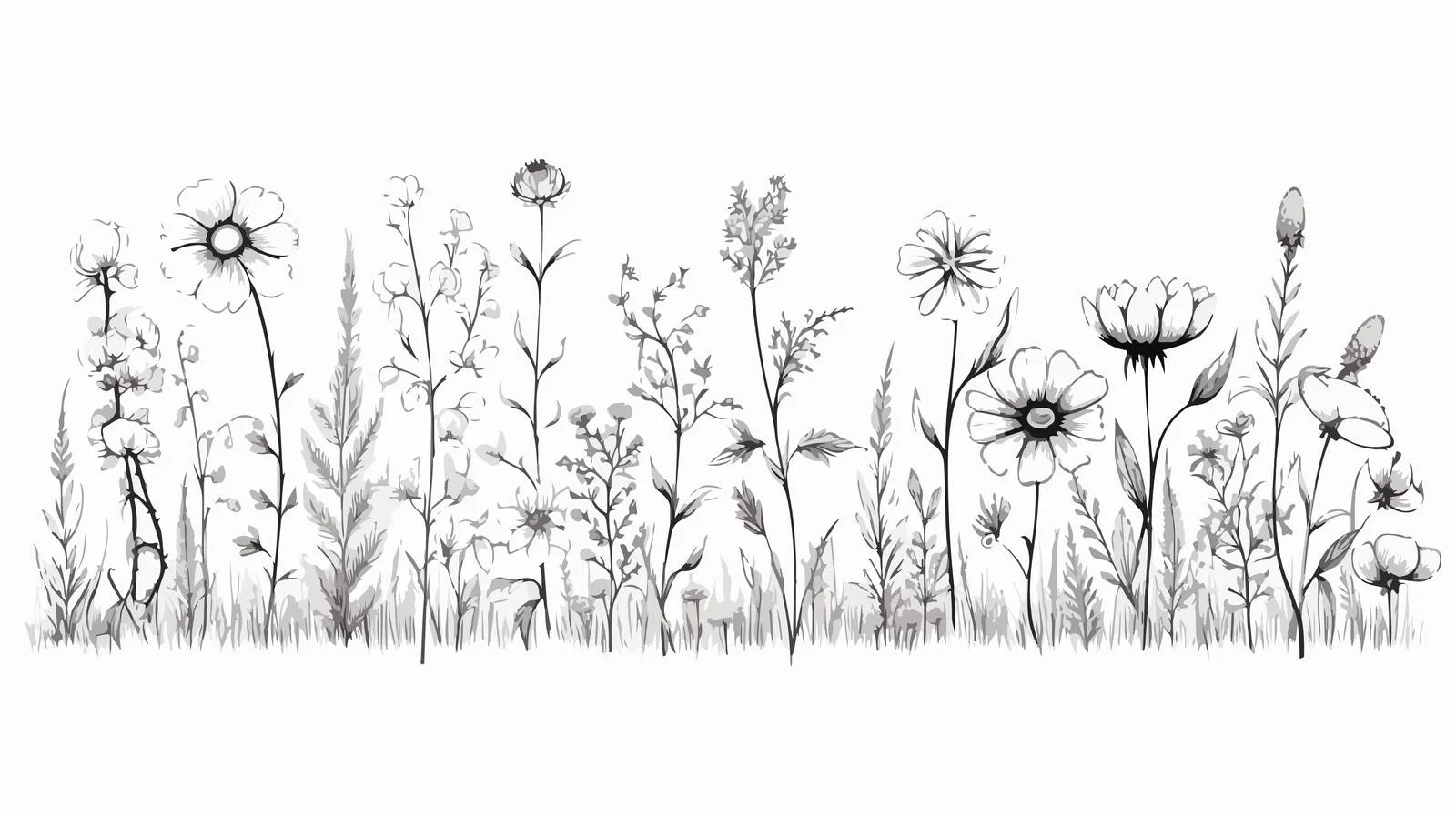 Wild Flowers Field Sketch — free download from Dotvec