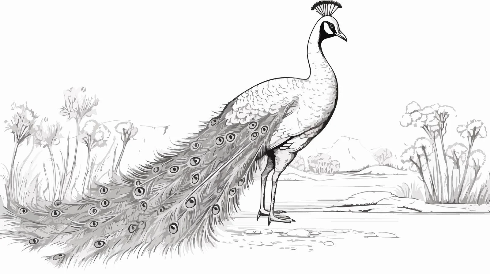 Engraved Peacock Sketch Vector Illustration — free download from Dotvec