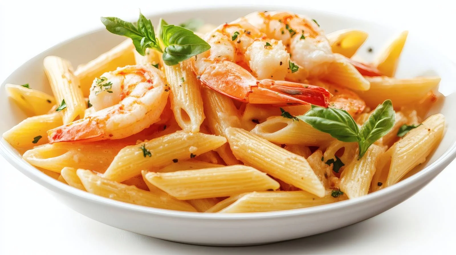 Penne Pasta and Prawns on White Background — free download from Dotvec