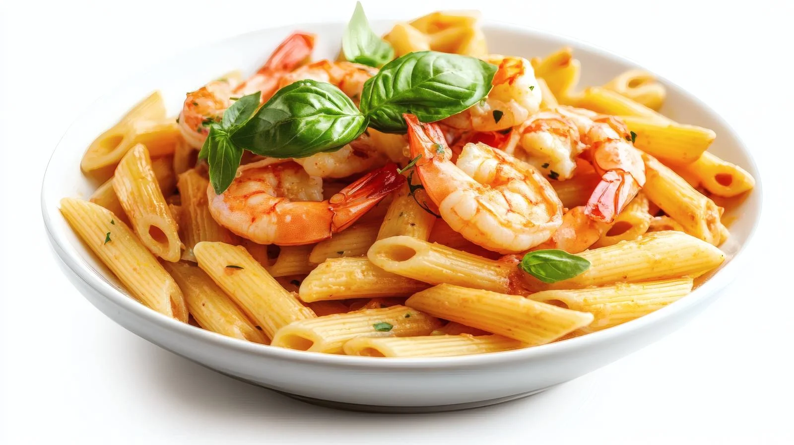 Exquisite Penne Pasta and Prawns White Background — free download from Dotvec