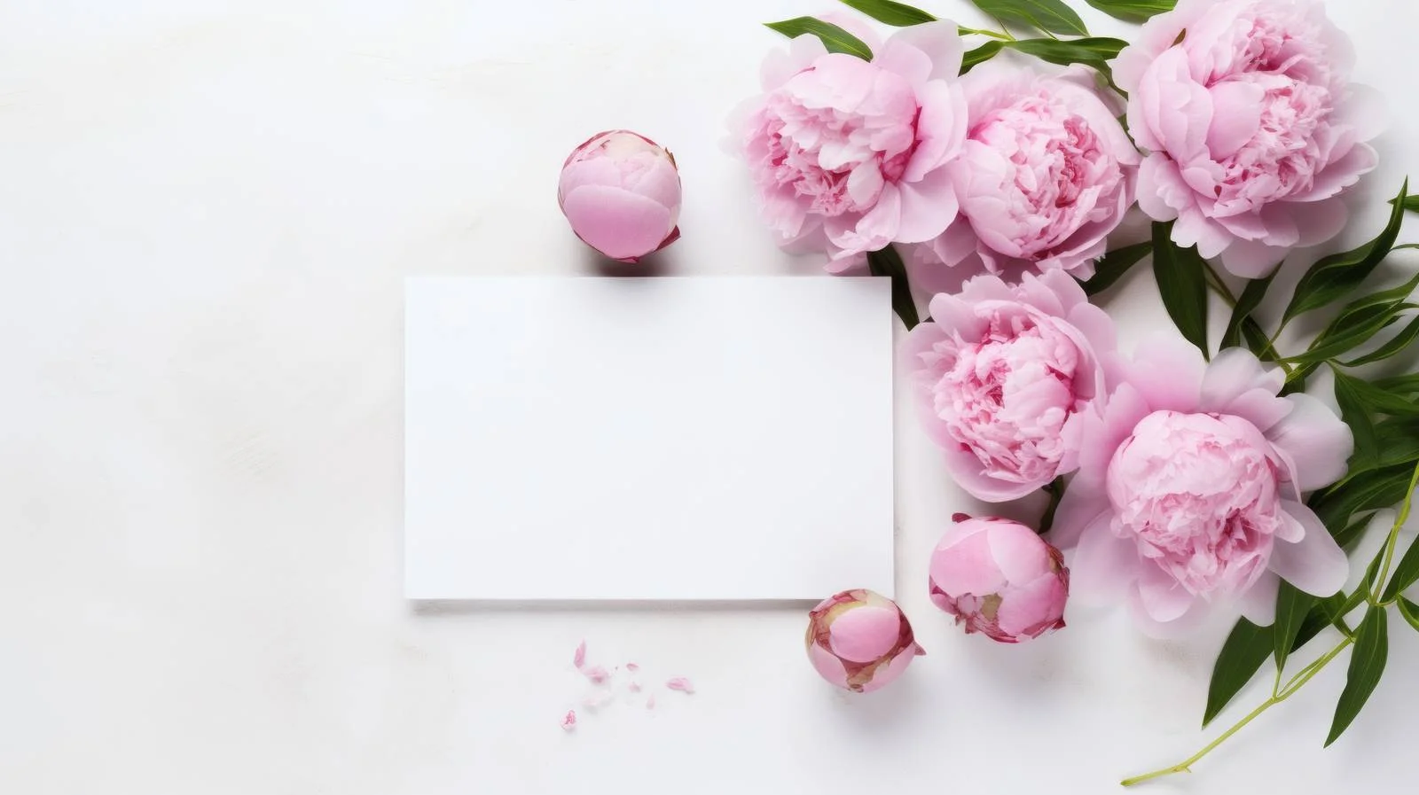 Elegant Peony Flowers with Blank Card on White Background — free download from Dotvec
