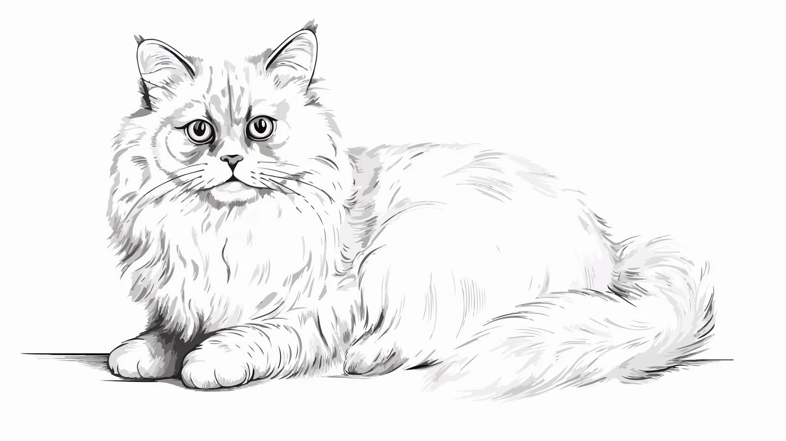 Fluffy Persian Cat Sketch — free download from Dotvec