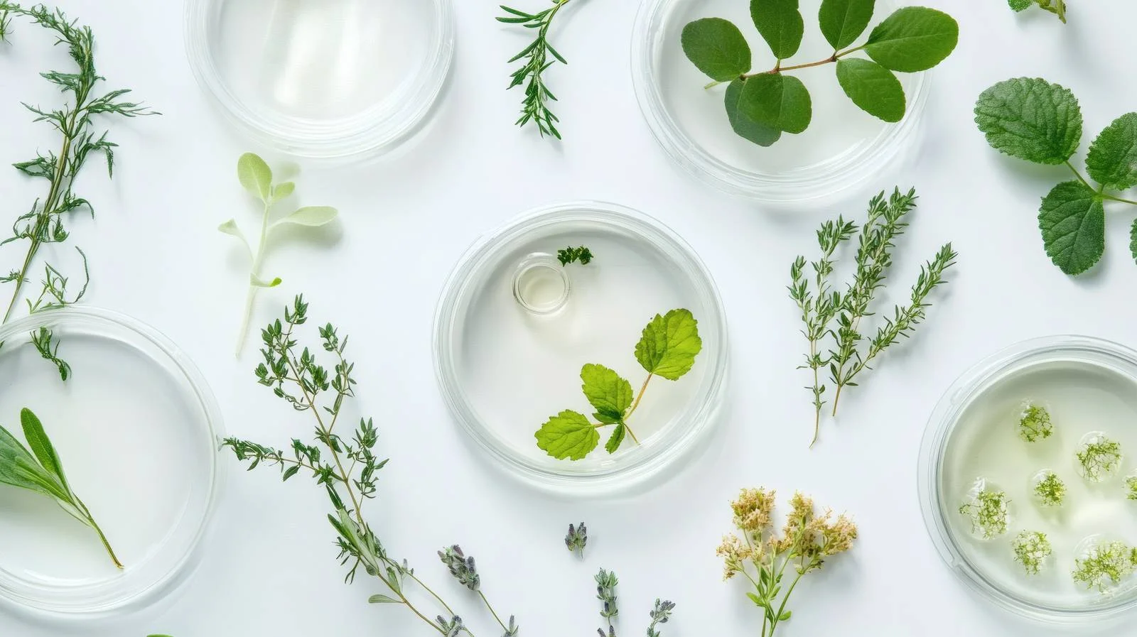 Botanicals in Petri Dishes on White — free download from Dotvec