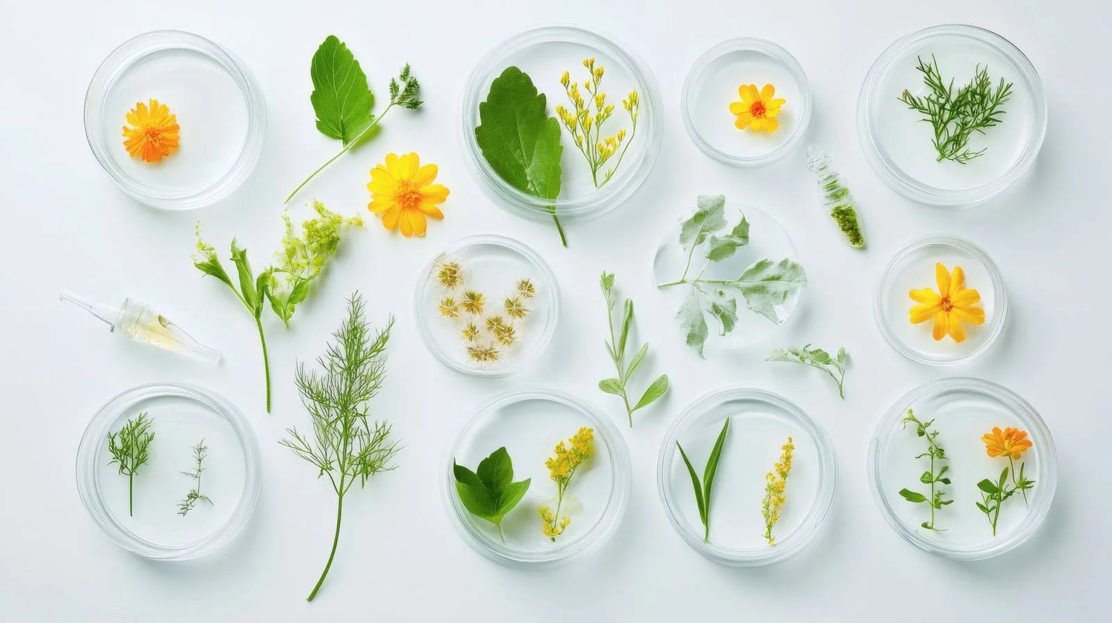 Botanical cosmetic gel and plants in Petri dishes — free download from Dotvec