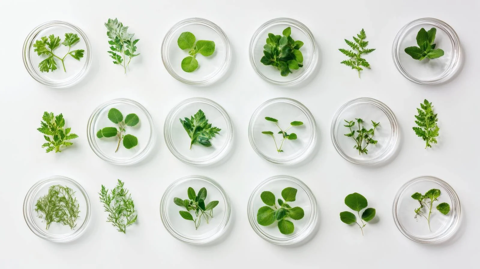 Botanical specimens in Petri dishes on white — free download from Dotvec