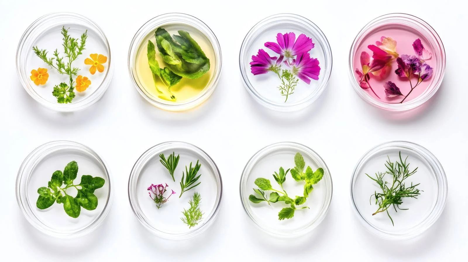 Botanical specimens in isolated Petri dishes — free download from Dotvec