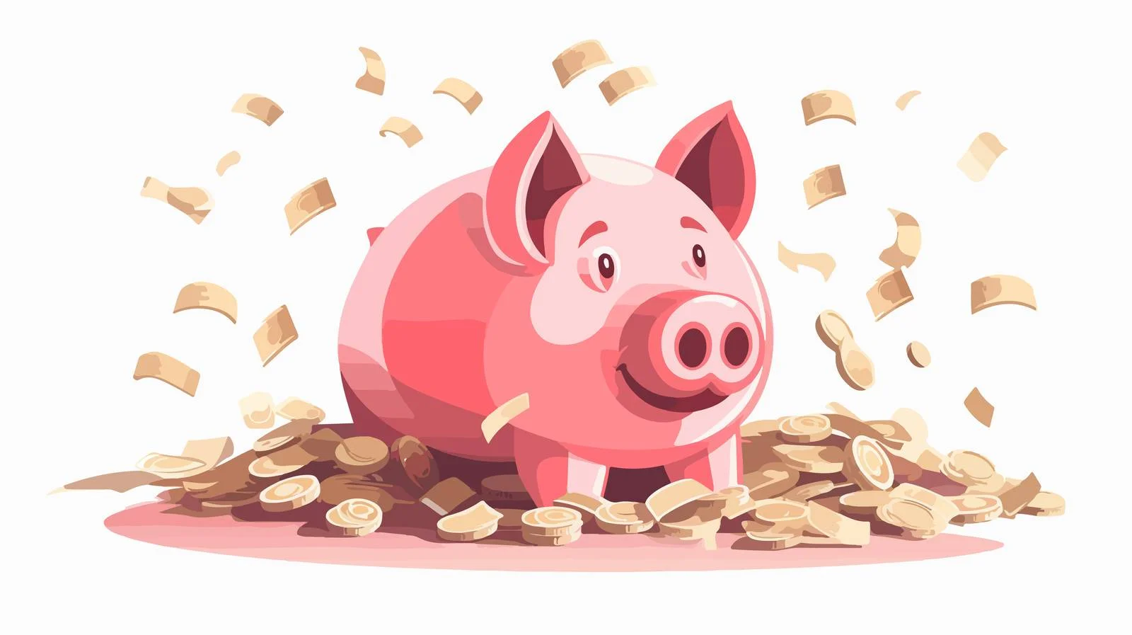 Pink Piggy Bank with Dollars Vector — free download from Dotvec
