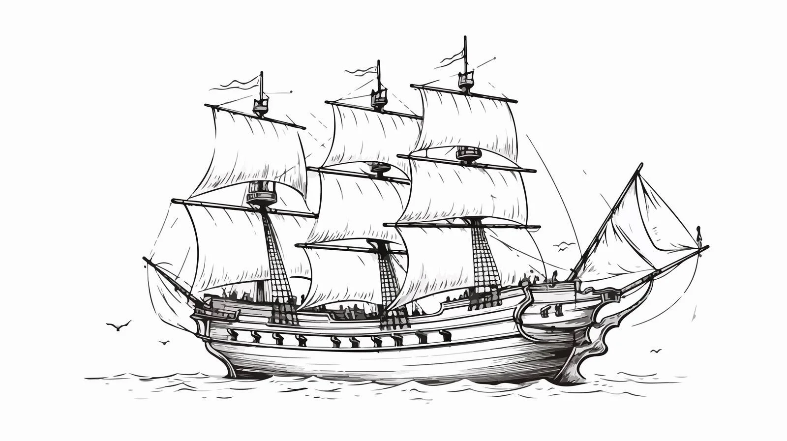 Nautical Pirate Ship Sketch Illustration — free download from Dotvec