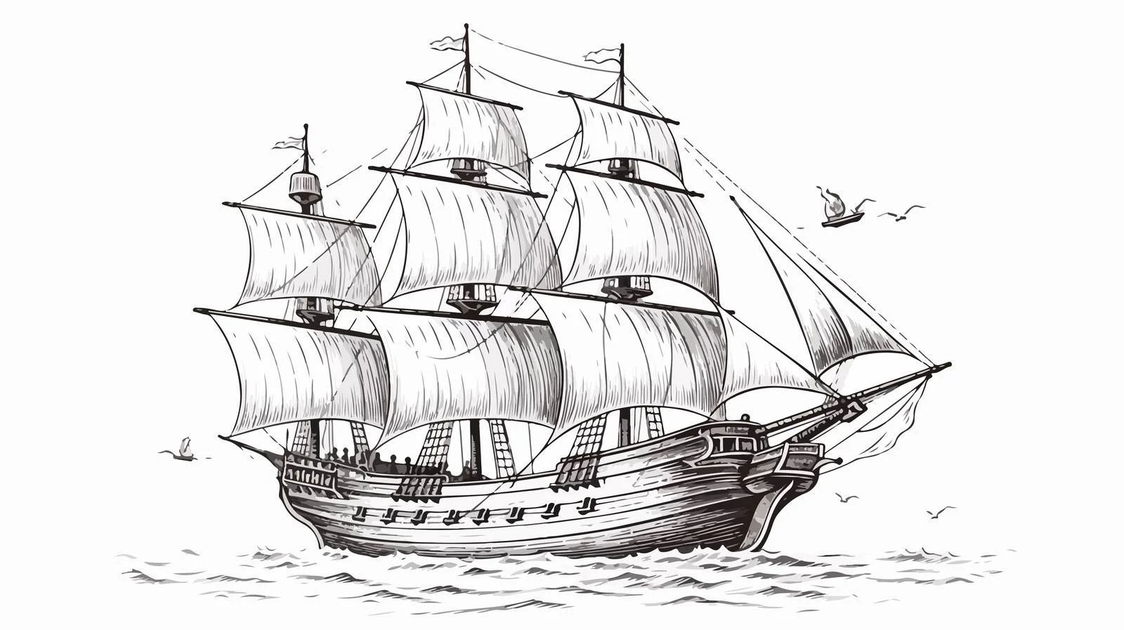 Vintage Pirate Ship Sketch — free download from Dotvec