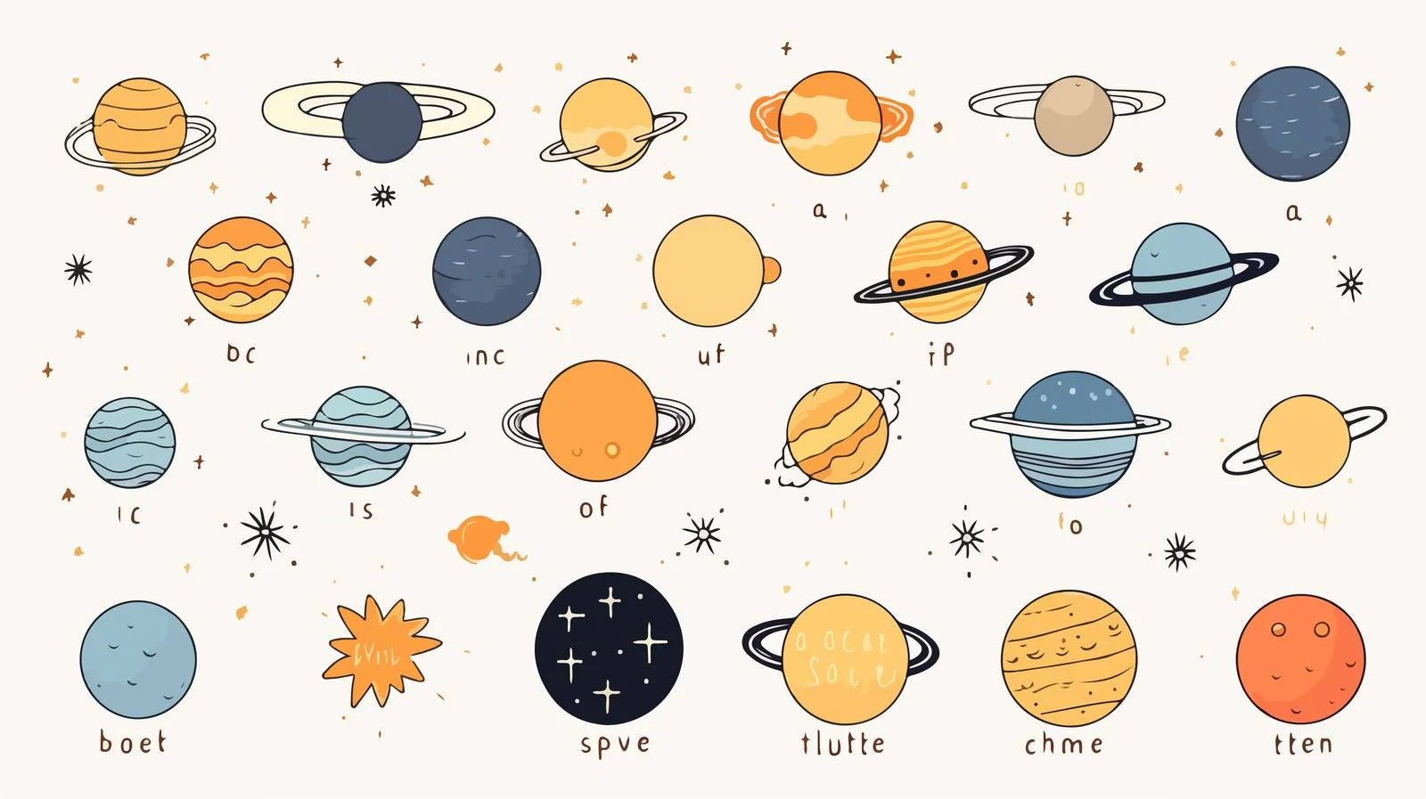 Solar System Planets with Inscriptions — free download from Dotvec